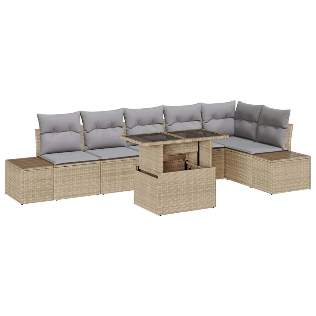 Conjunto de Sofá de Jardim 7 pcs Bege Rattan Sintético