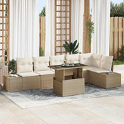 Conjunto de Sofá de Jardim 7 pcs Bege Rattan Sintético