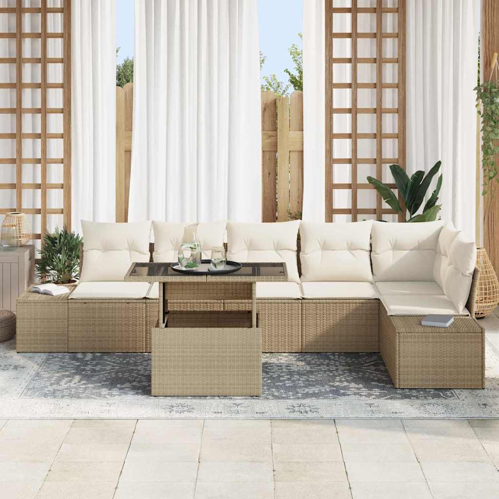 Conjunto de Sofá de Jardim 7 pcs Bege Rattan Sintético