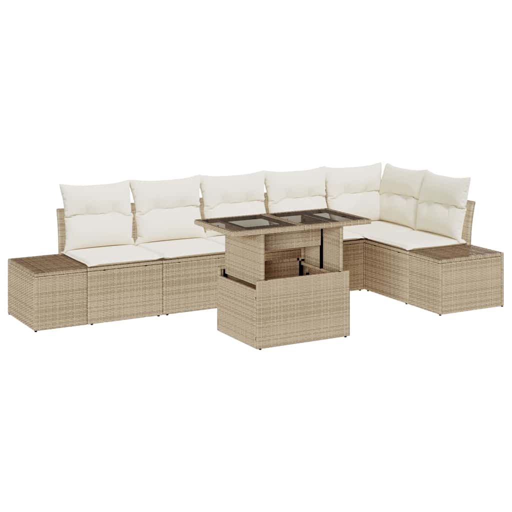Conjunto de Sofá de Jardim 7 pcs Bege Rattan Sintético