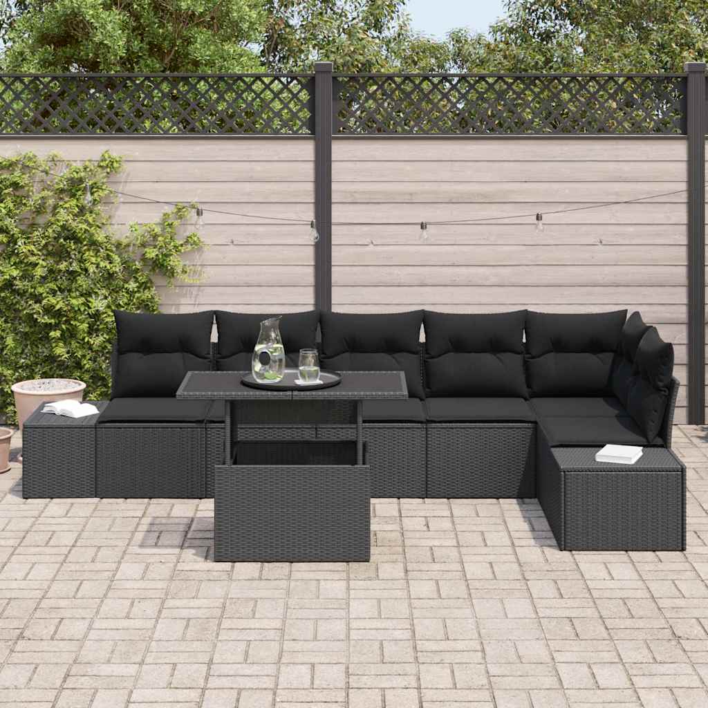 Conjunto de Sofá de Jardim 7 pcs Preto Rattan Sintético