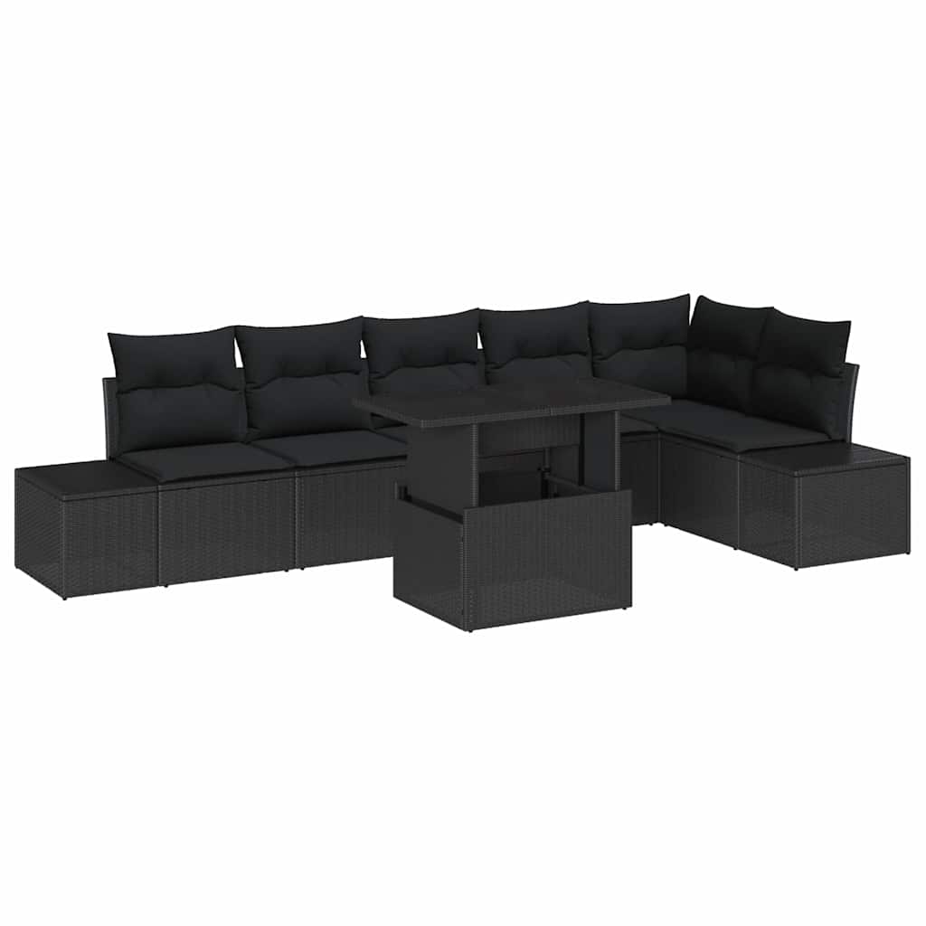 Conjunto de Sofá de Jardim 7 pcs Preto Rattan Sintético
