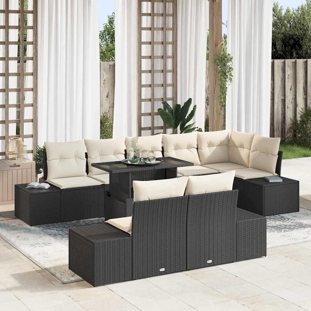 Conjunto de Sofá de Jardim 9 pcs Preto Rattan Sintético