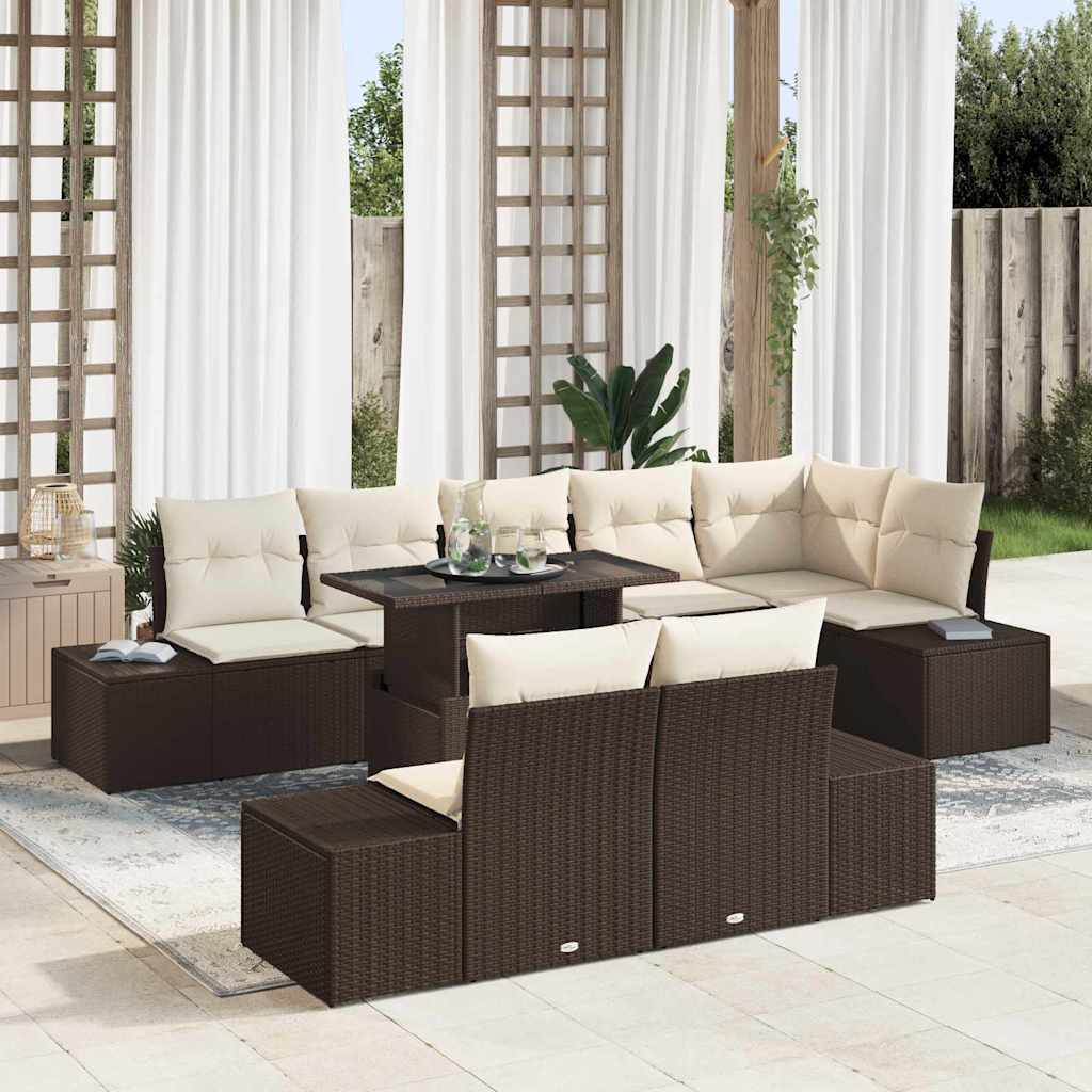 Conjunto de Sofá de Jardim 9 pcs Castanho Rattan Sintético