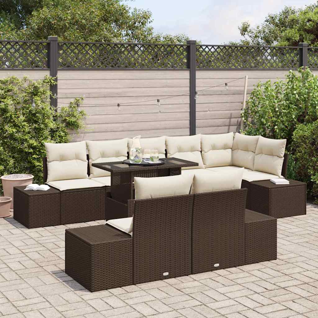Conjunto de Sofá de Jardim 9 pcs Castanho Rattan Sintético