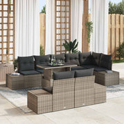 Conjunto de Sofá de Jardim 9 pcs Cinzeto Rattan Sintético