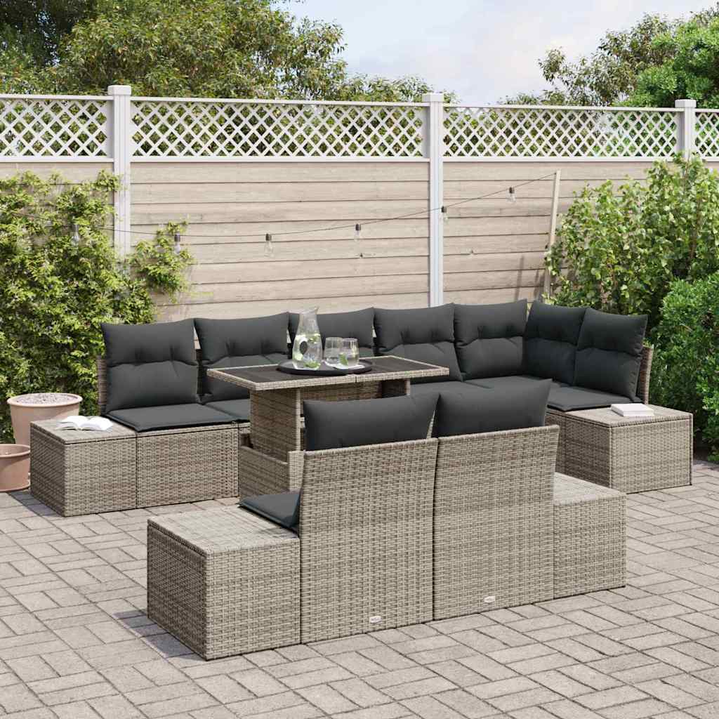 Conjunto de Sofá de Jardim 9 pcs Cinzeto Rattan Sintético
