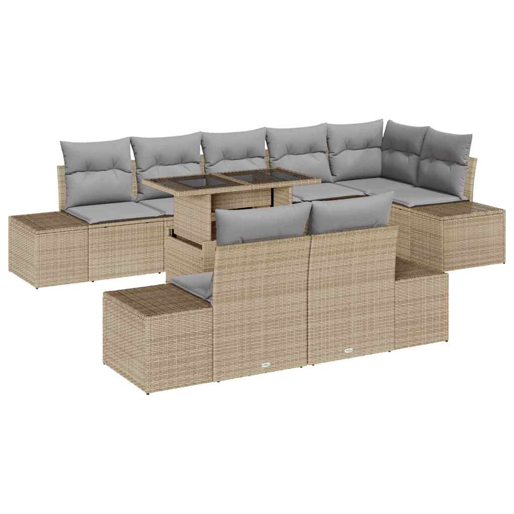 Conjunto de Sofá de Jardim 9 pcs Bege Rattan Sintético