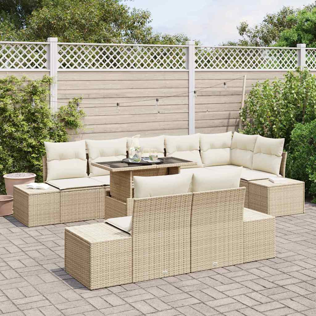 Conjunto de Sofá de Jardim 9 pcs Bege Rattan Sintético