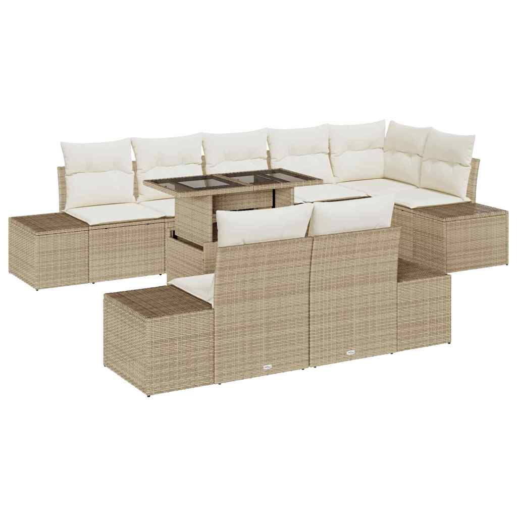 Conjunto de Sofá de Jardim 9 pcs Bege Rattan Sintético