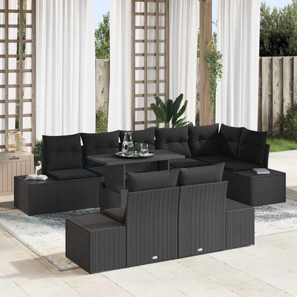 Conjunto de Sofá de Jardim 9 pcs Preto Rattan Sintético