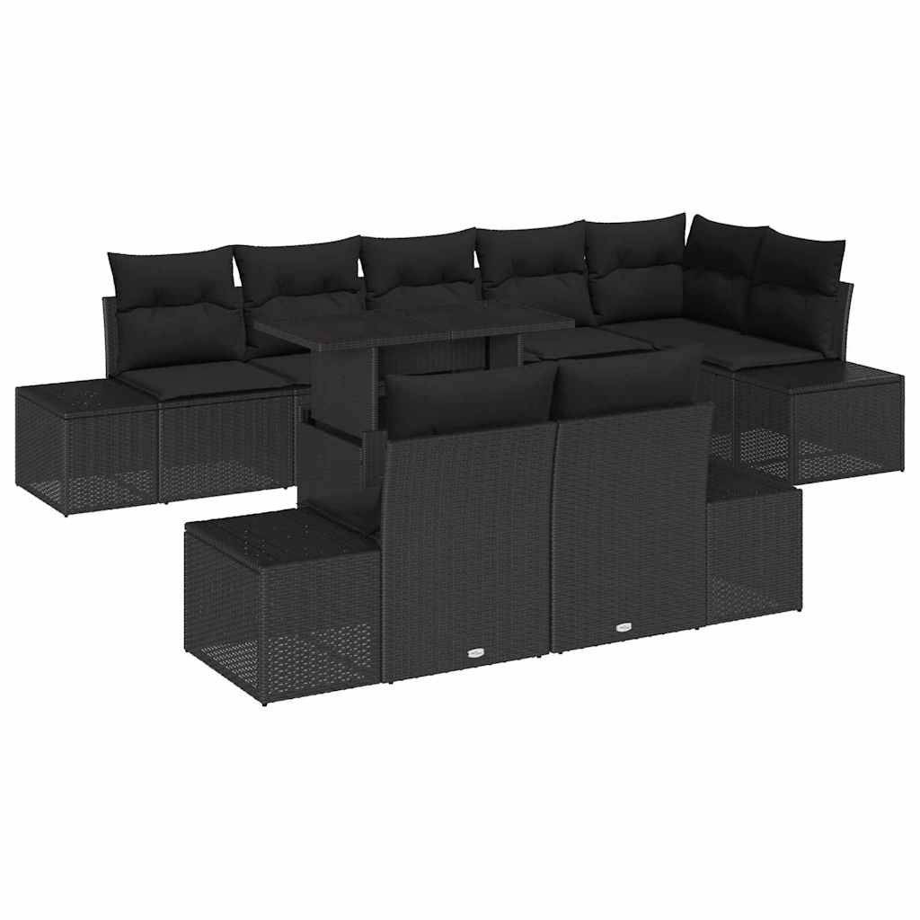Conjunto de Sofá de Jardim 9 pcs Preto Rattan Sintético