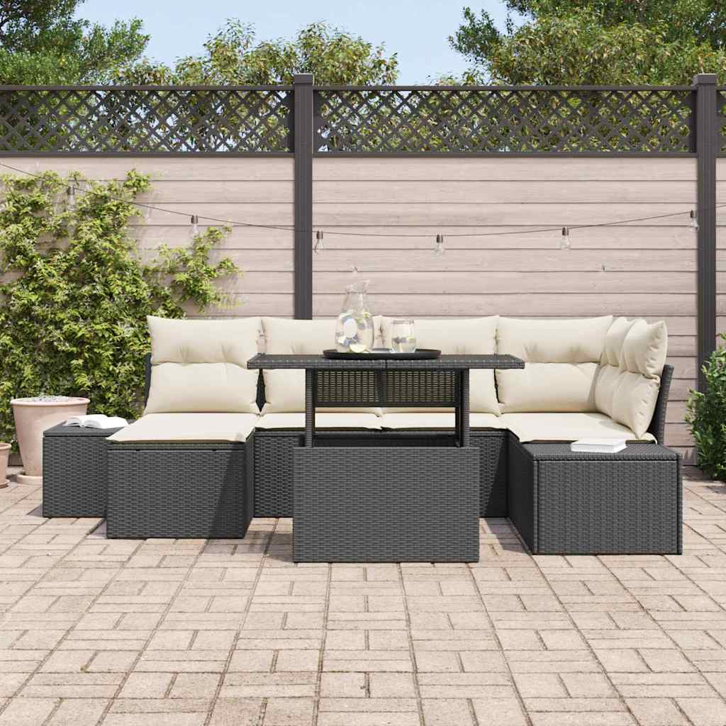 Conjunto de Sofá de Jardim 7 pcs Preto Rattan Sintético