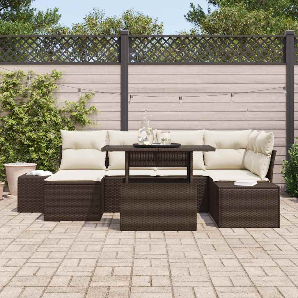 Conjunto de Sofá de Jardim 7 pcs Castanho Rattan Sintético
