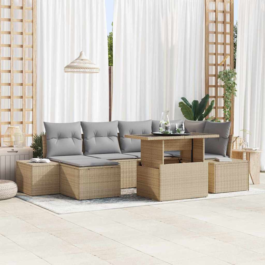 Conjunto de Sofá de Jardim 7 pcs Bege Rattan Sintético