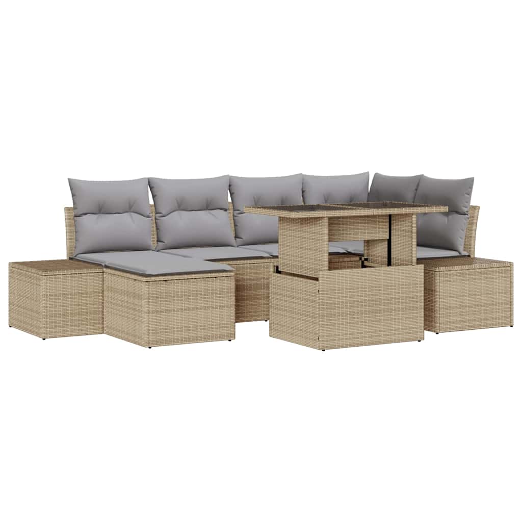 Conjunto de Sofá de Jardim 7 pcs Bege Rattan Sintético