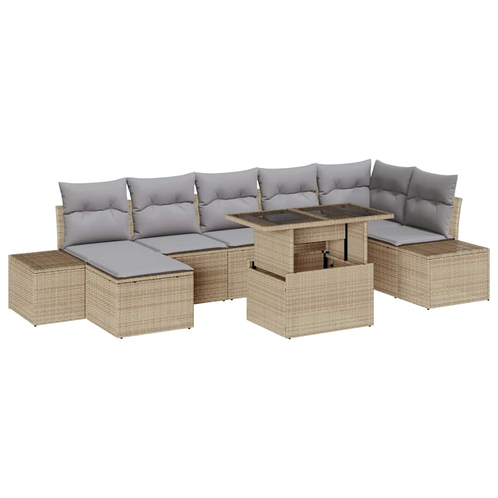 Conjunto de Sofá de Jardim 8 pcs Bege Rattan Sintético