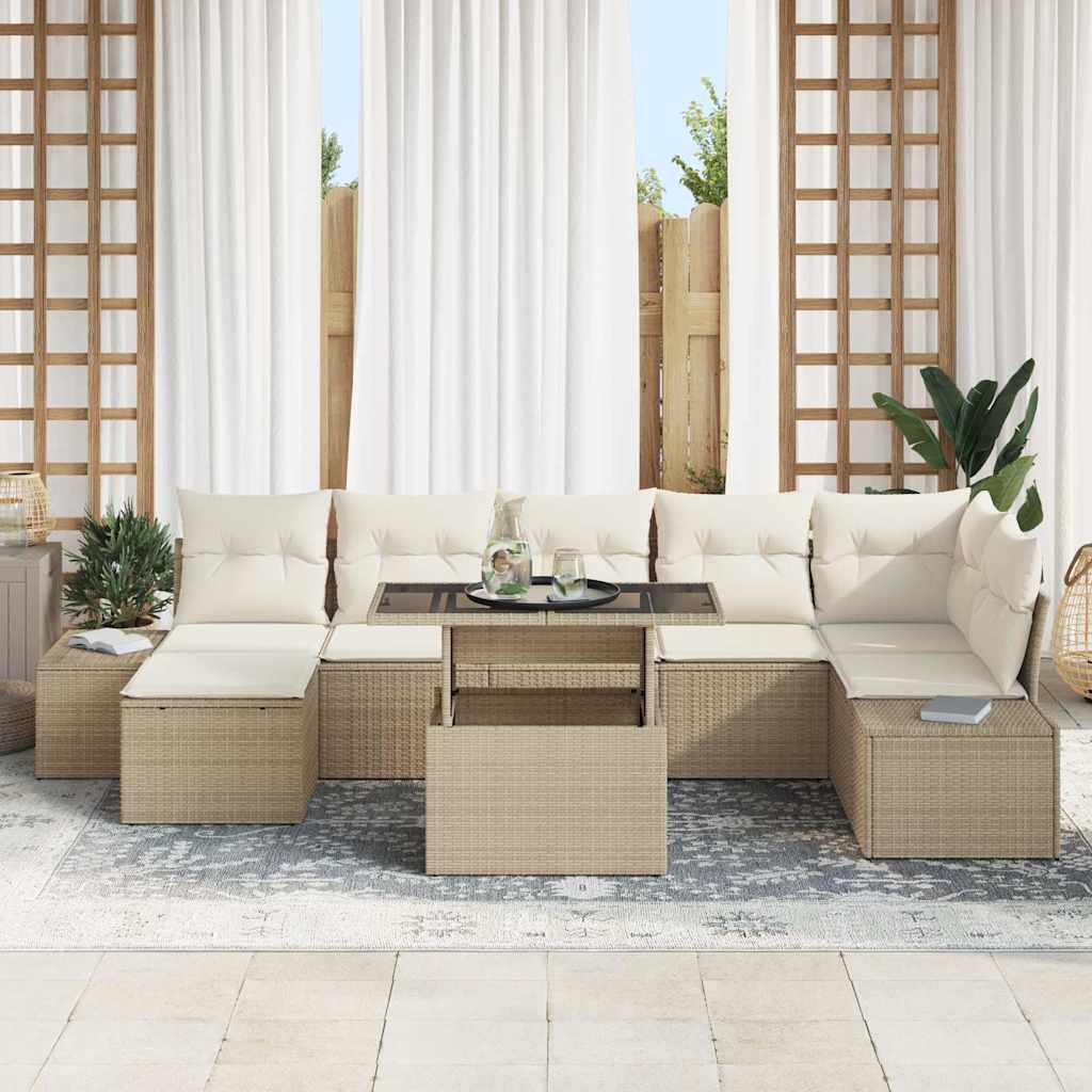 Conjunto de Sofá de Jardim 8 pcs Bege Rattan Sintético