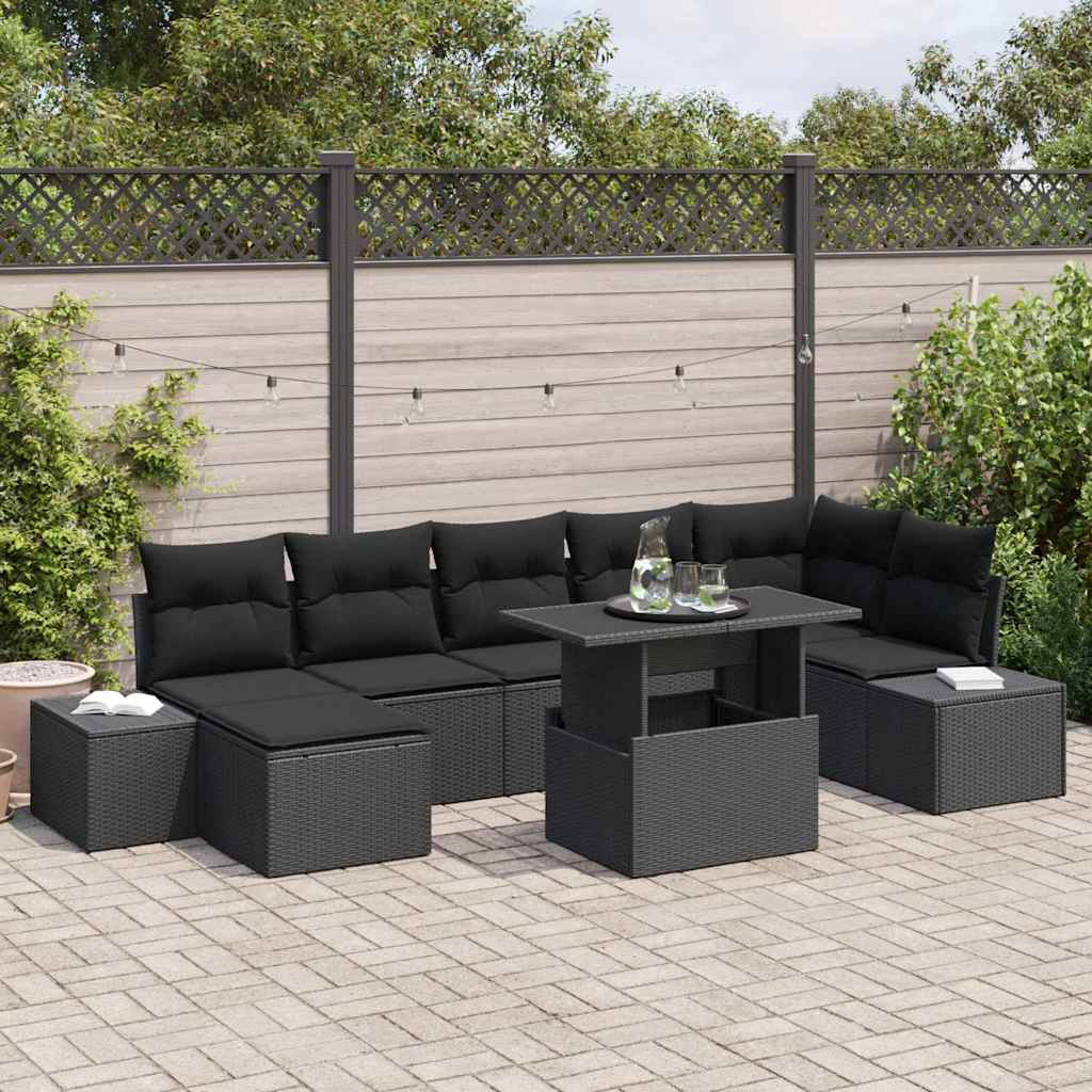 Conjunto de Sofá de Jardim 8 pcs Preto Rattan Sintético