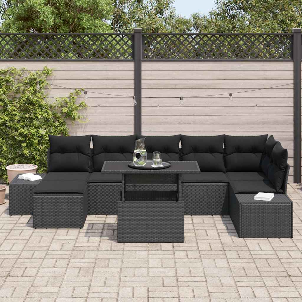 Conjunto de Sofá de Jardim 8 pcs Preto Rattan Sintético