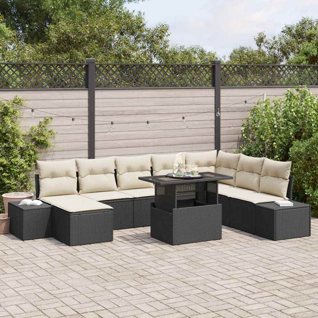 Conjunto de Sofá de Jardim 9 pcs Preto Rattan Sintético