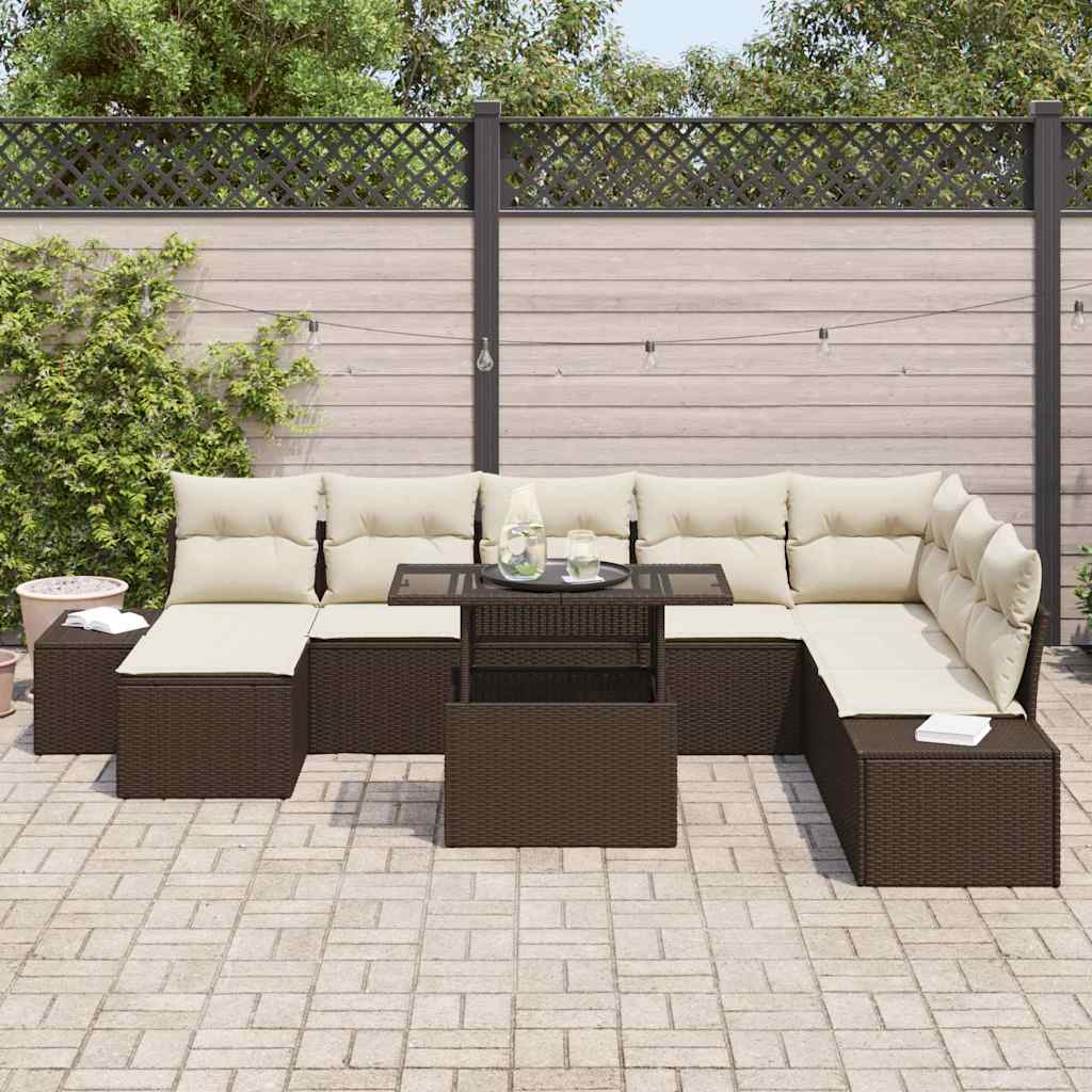 Conjunto de Sofá de Jardim 9 pcs Castanho Rattan Sintético