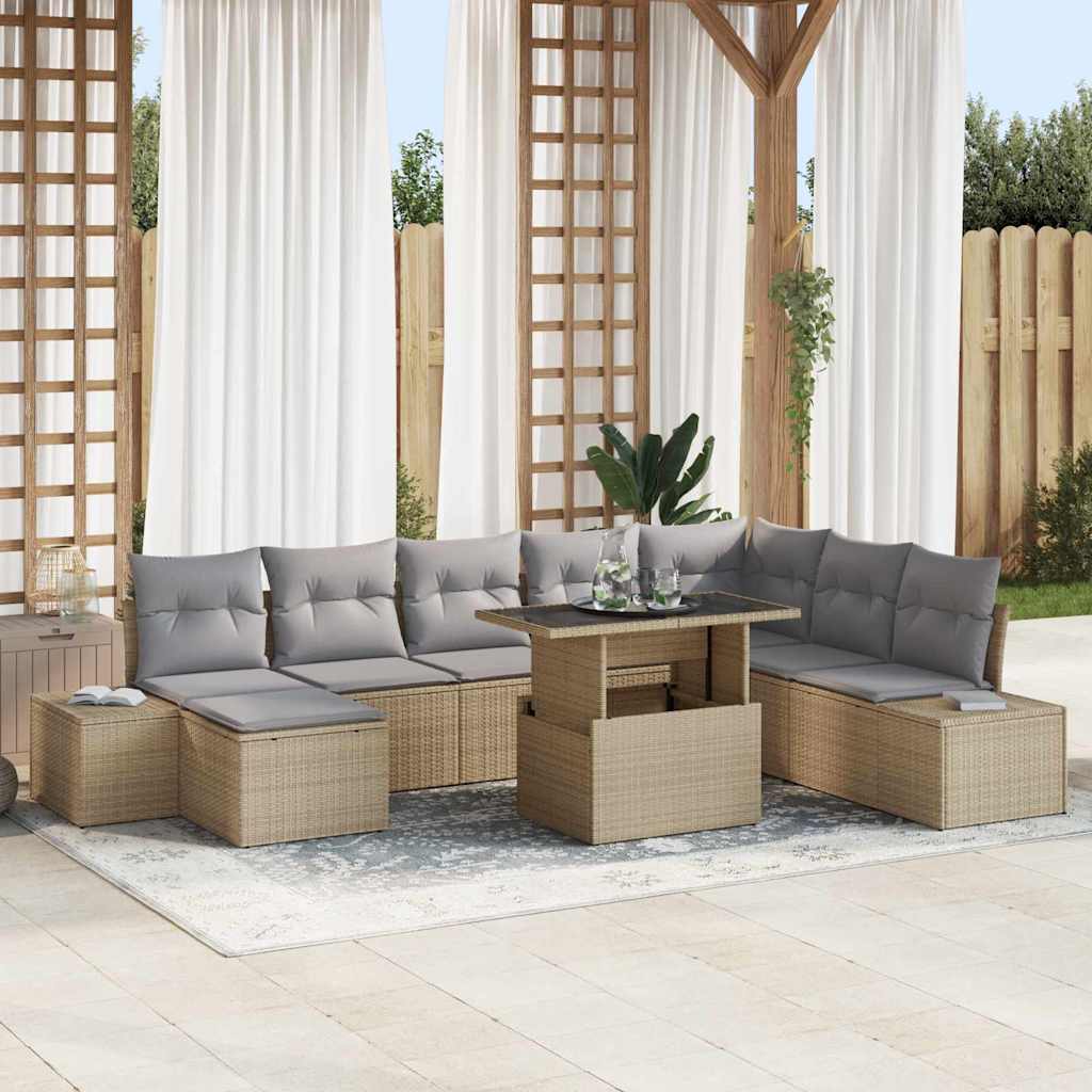 Conjunto de Sofá de Jardim 9 pcs Bege Rattan Sintético