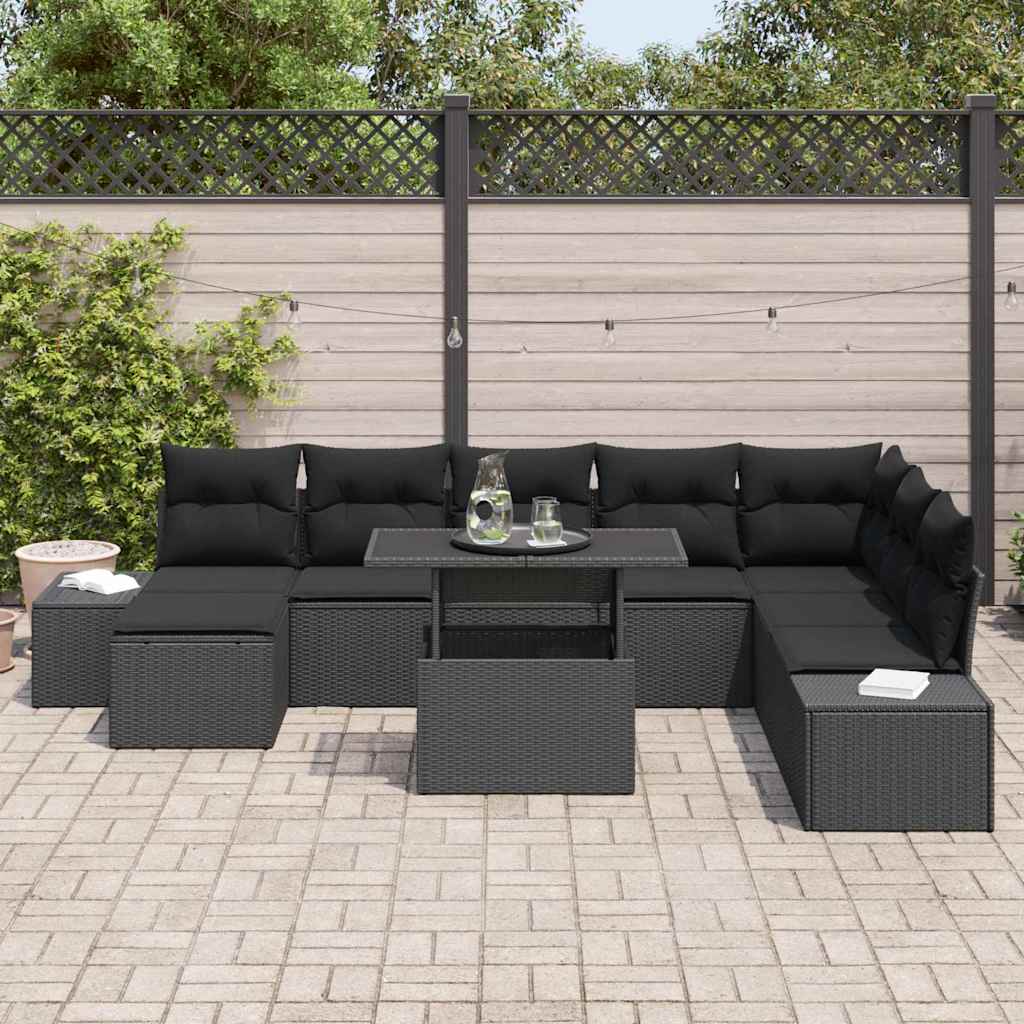 Conjunto de Sofá de Jardim 9 pcs Preto Rattan Sintético