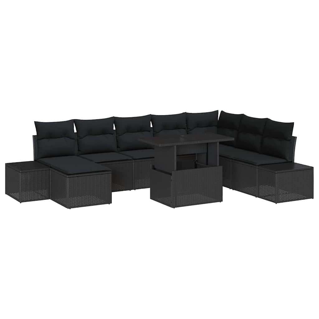 Conjunto de Sofá de Jardim 9 pcs Preto Rattan Sintético