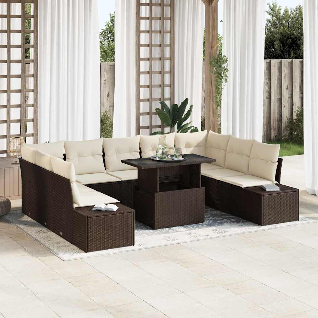 Conjunto de Sofá de Jardim 10 pcs Castanho Rattan Sintético
