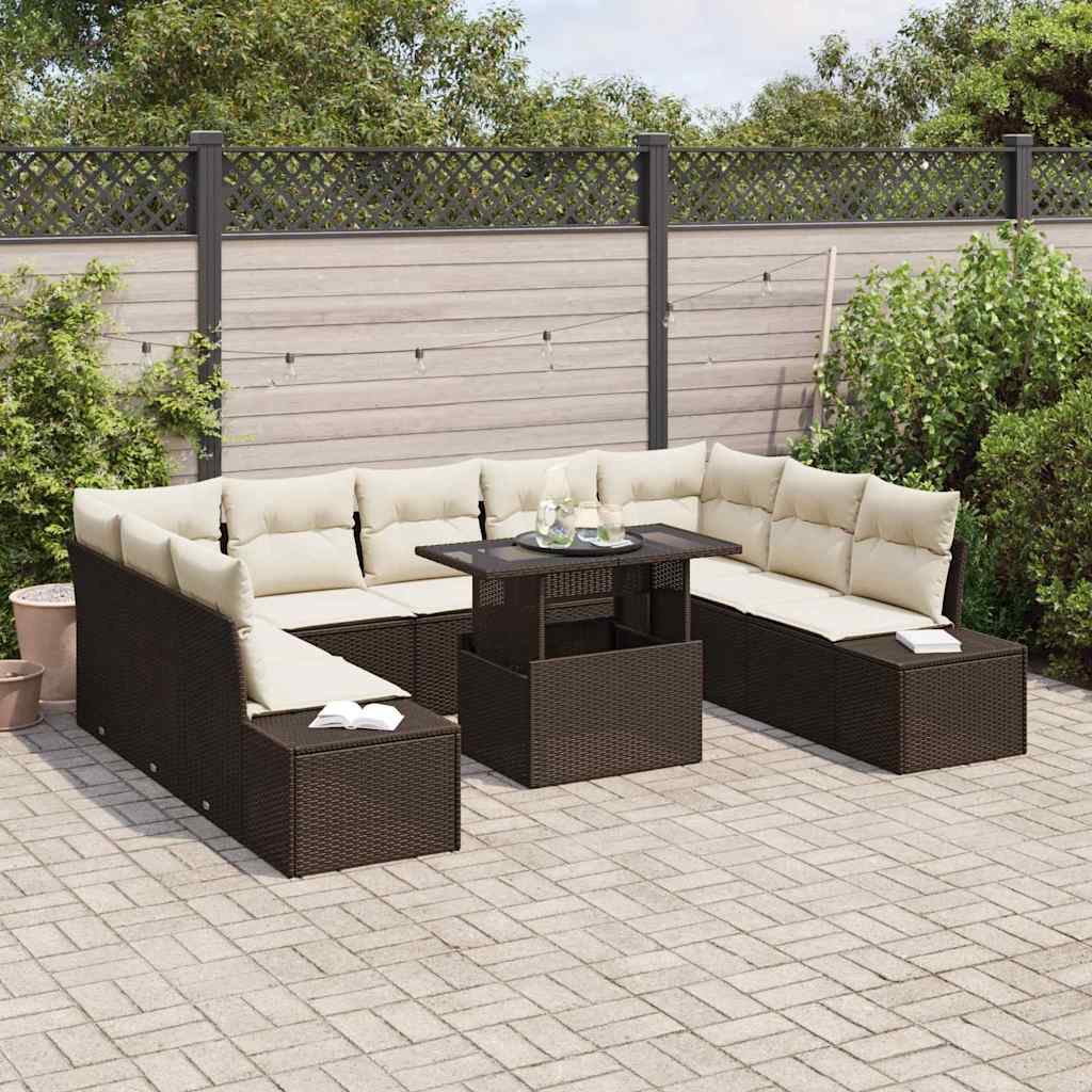 Conjunto de Sofá de Jardim 10 pcs Castanho Rattan Sintético