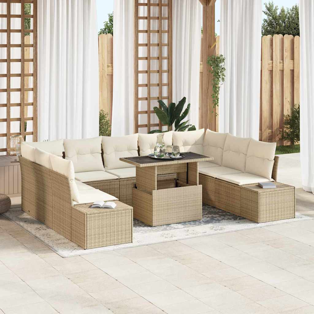 Conjunto de Sofá de Jardim 10 pcs Bege Rattan Sintético