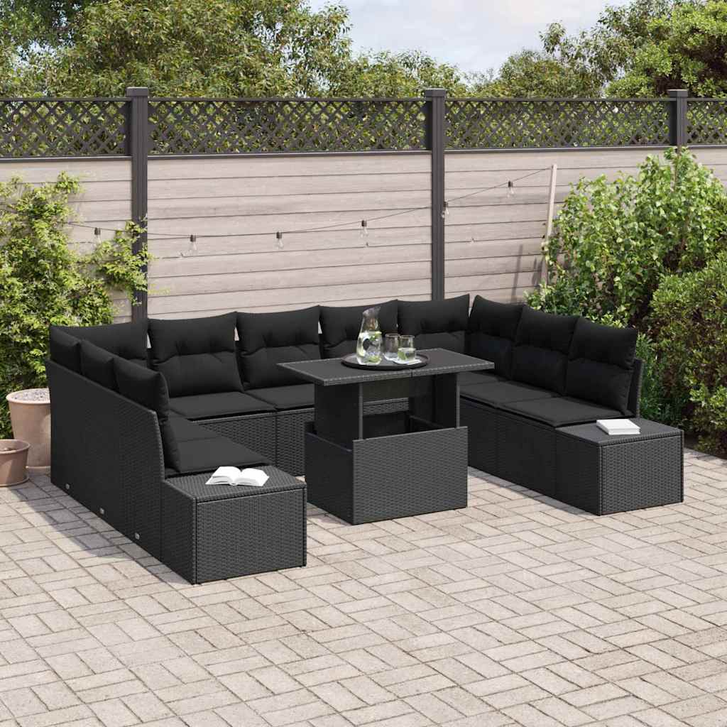 Conjunto de Sofá de Jardim 10 pcs Preto Rattan Sintético