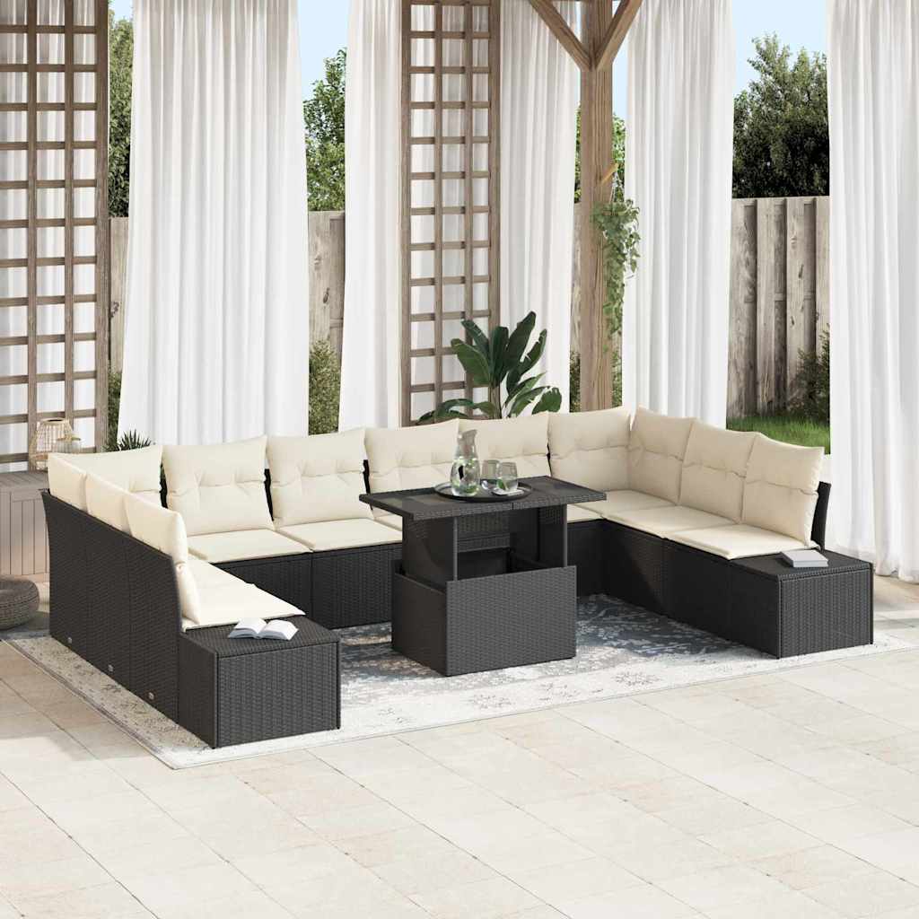 Conjunto de Sofá de Jardim 11 pcs Preto Rattan Sintético