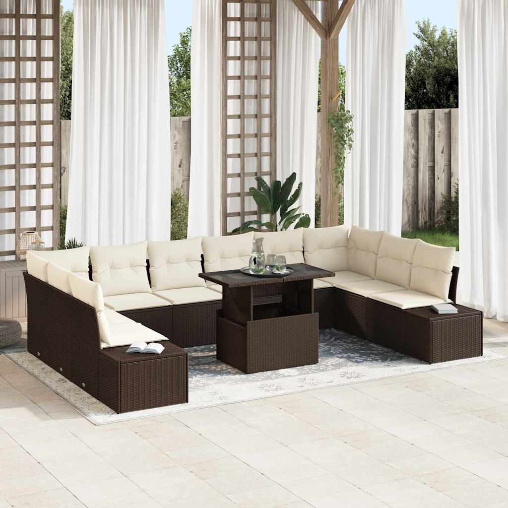 Conjunto de Sofá de Jardim 11 pcs Castanho Rattan Sintético