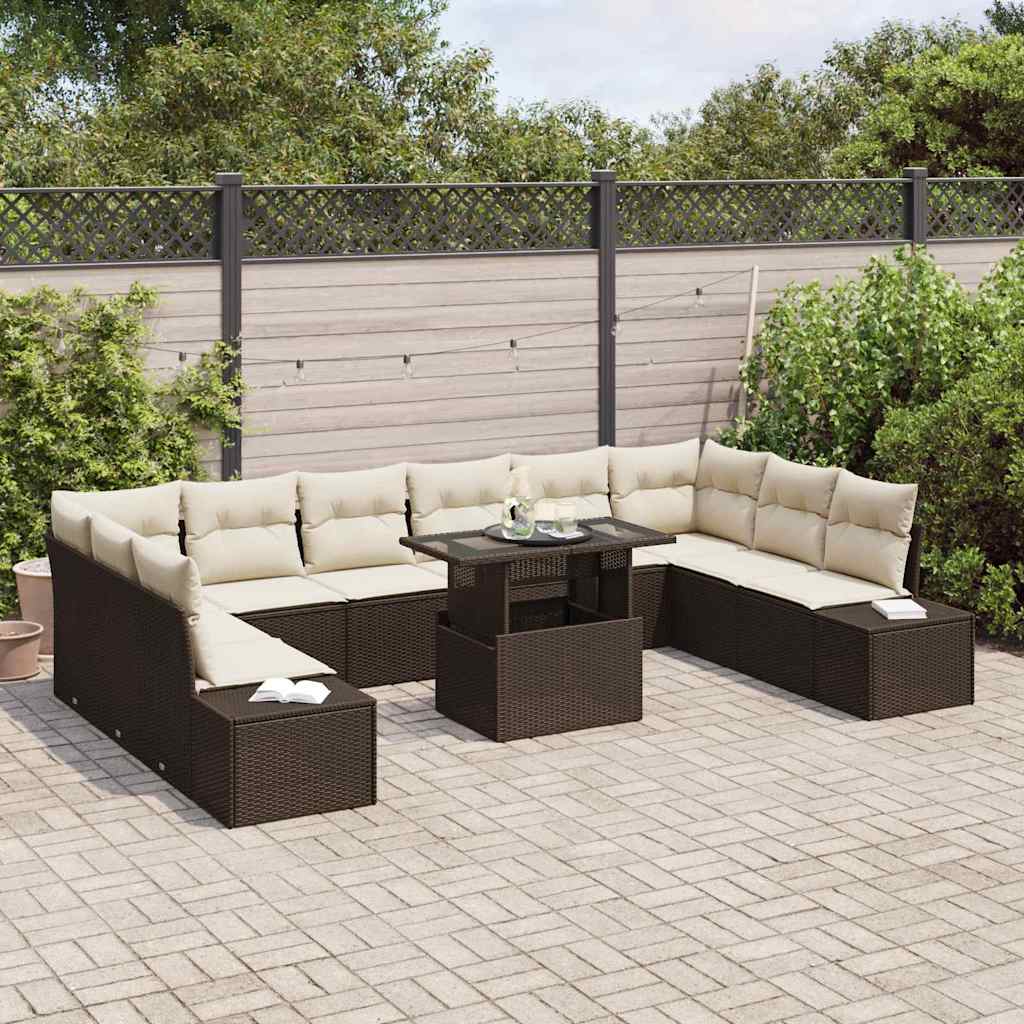Conjunto de Sofá de Jardim 11 pcs Castanho Rattan Sintético