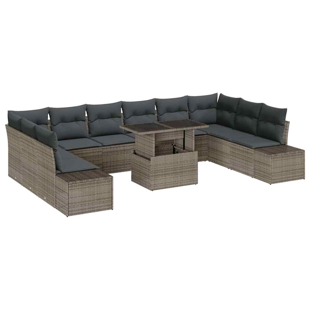 Conjunto de Sofá de Jardim 11 pcs Cinzeto Rattan Sintético
