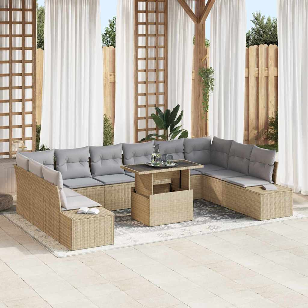 Conjunto de Sofá de Jardim 11 pcs Bege Rattan Sintético