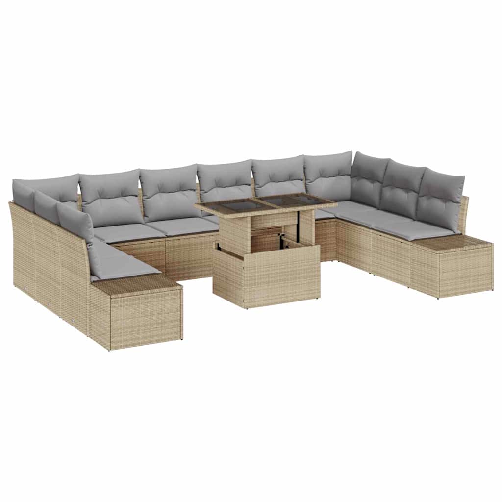 Conjunto de Sofá de Jardim 11 pcs Bege Rattan Sintético