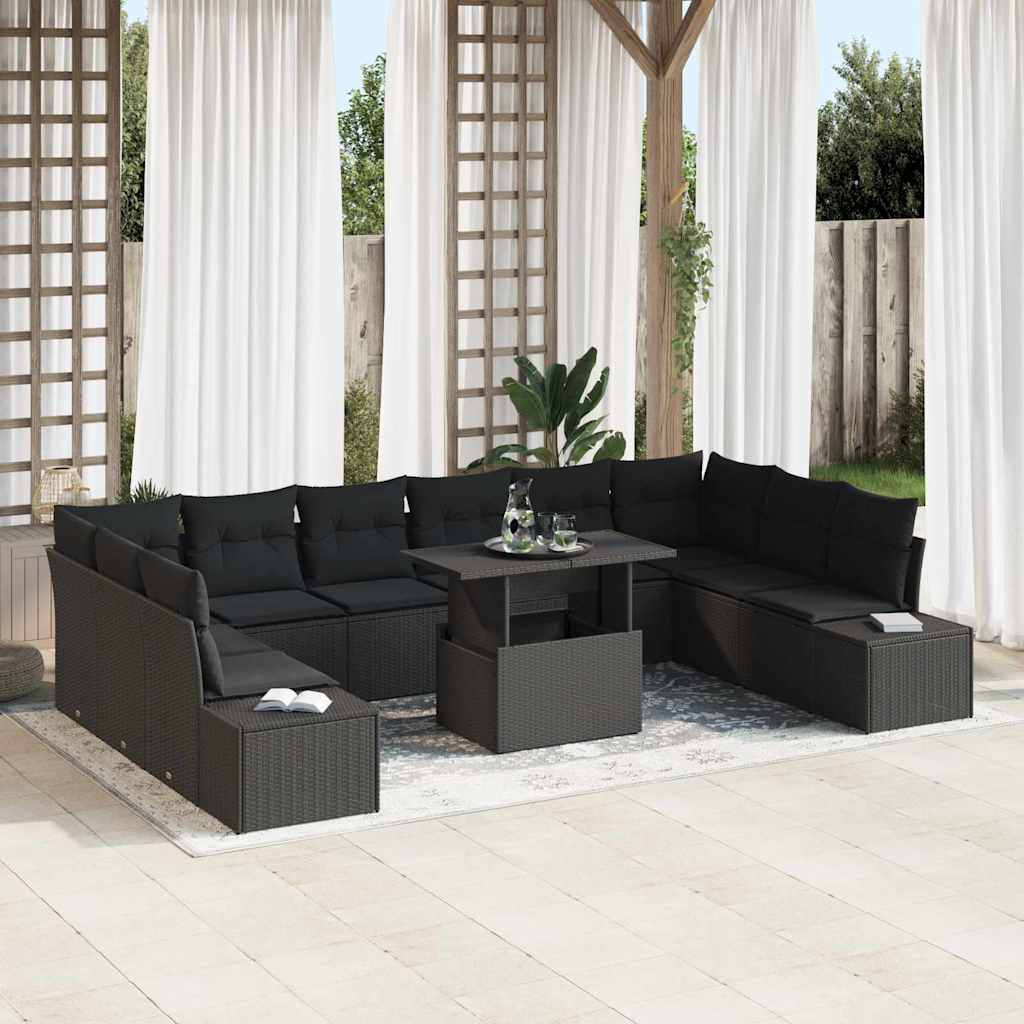 Conjunto de Sofá de Jardim 11 pcs Preto Rattan Sintético