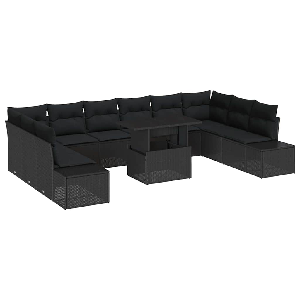 Conjunto de Sofá de Jardim 11 pcs Preto Rattan Sintético