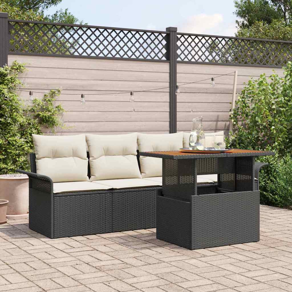 Conjunto de Sofá de Jardim 5 pcs Preto Rattan Sintético