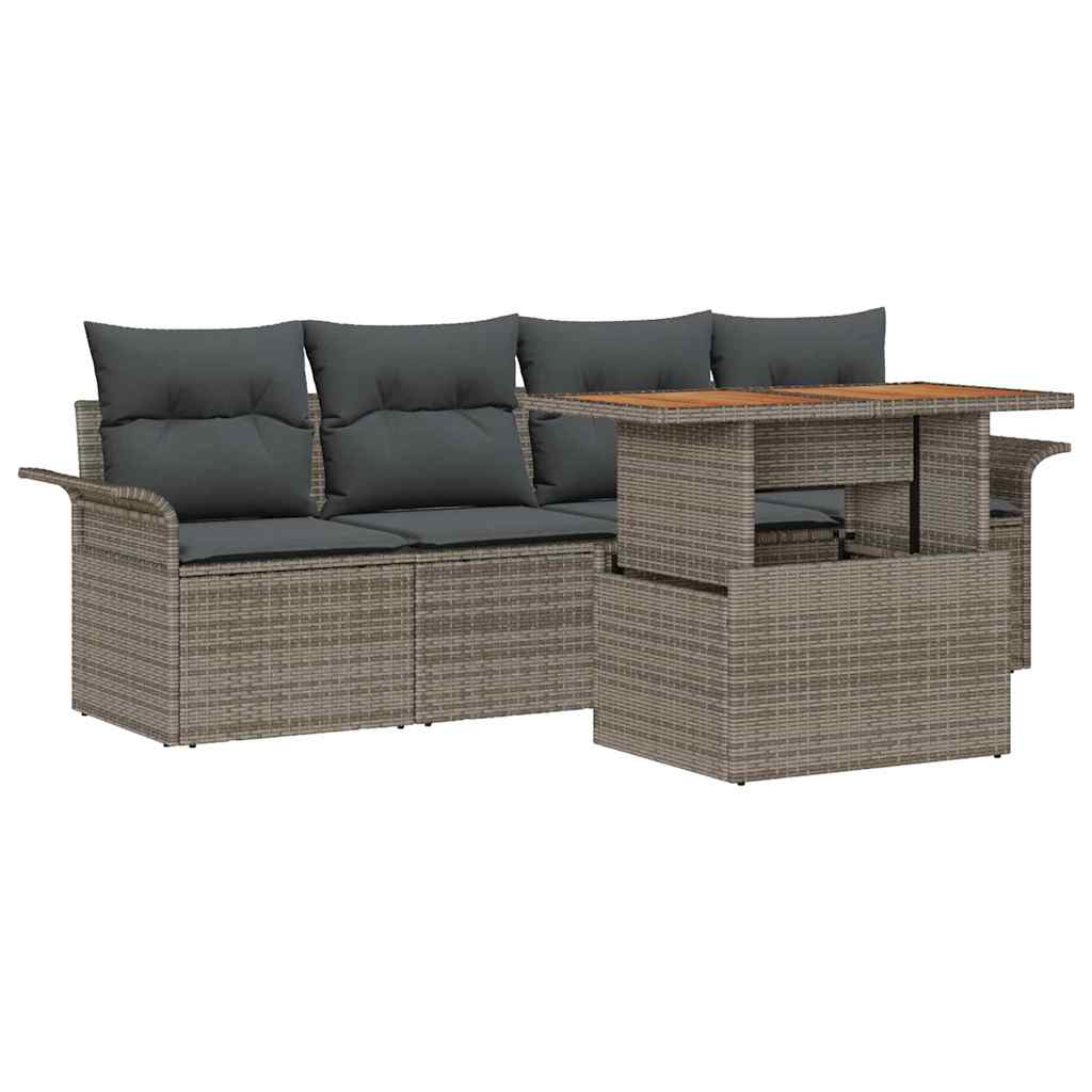 Conjunto de Sofá de Jardim 5 pcs Cinzeto Rattan Sintético