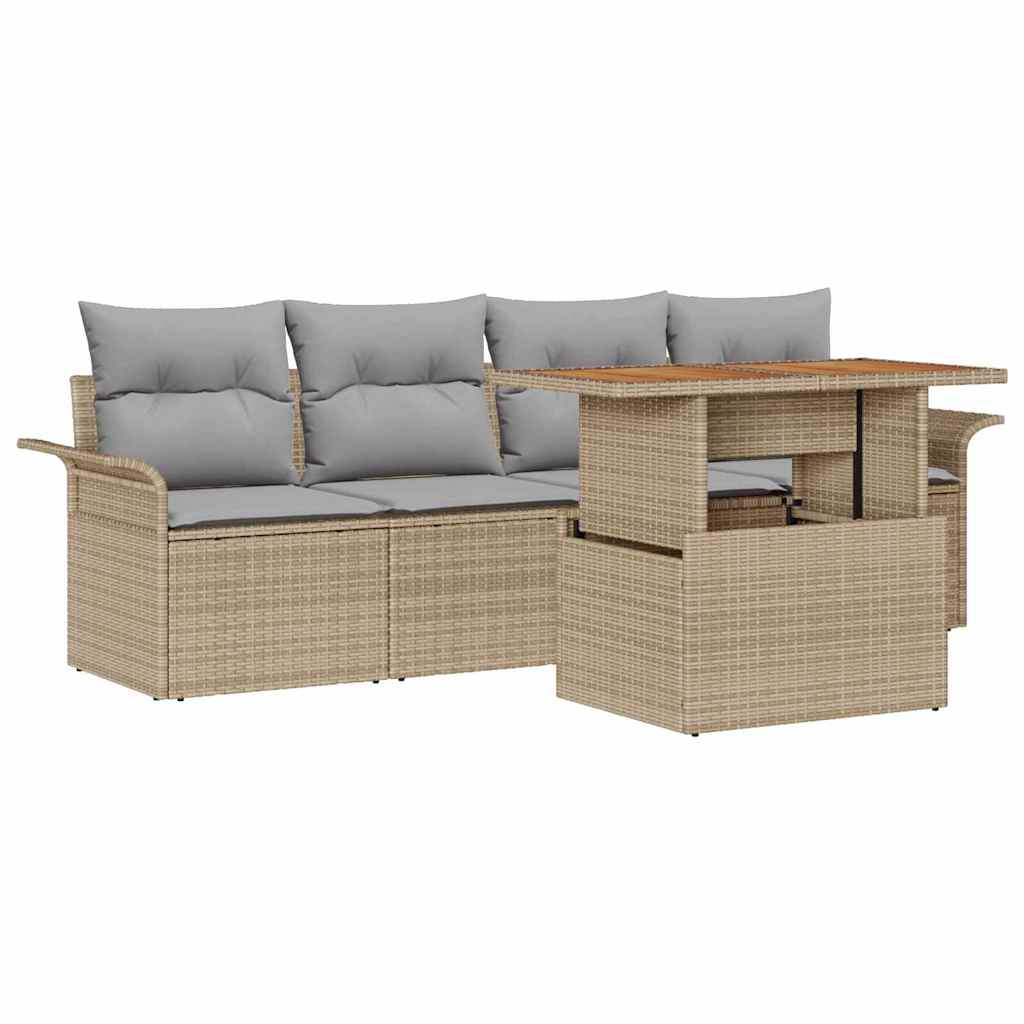 Conjunto de Sofá de Jardim 5 pcs Bege Rattan Sintético