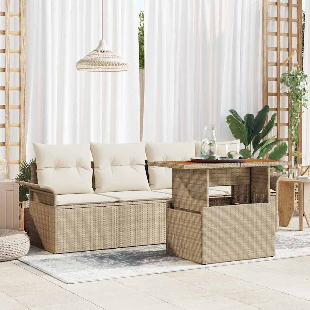 Conjunto de Sofá de Jardim 5 pcs Bege Rattan Sintético