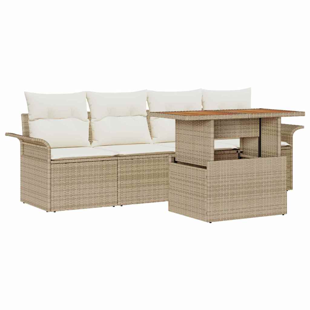 Conjunto de Sofá de Jardim 5 pcs Bege Rattan Sintético