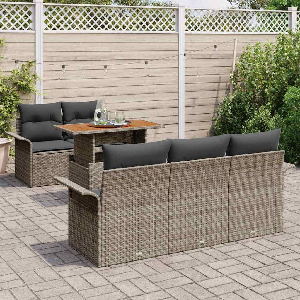 Conjunto de Sofá de Jardim 6 pcs Cinzeto Rattan Sintético