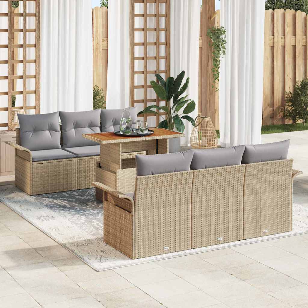 Conjunto de Sofá de Jardim 7 pcs Bege Rattan Sintético