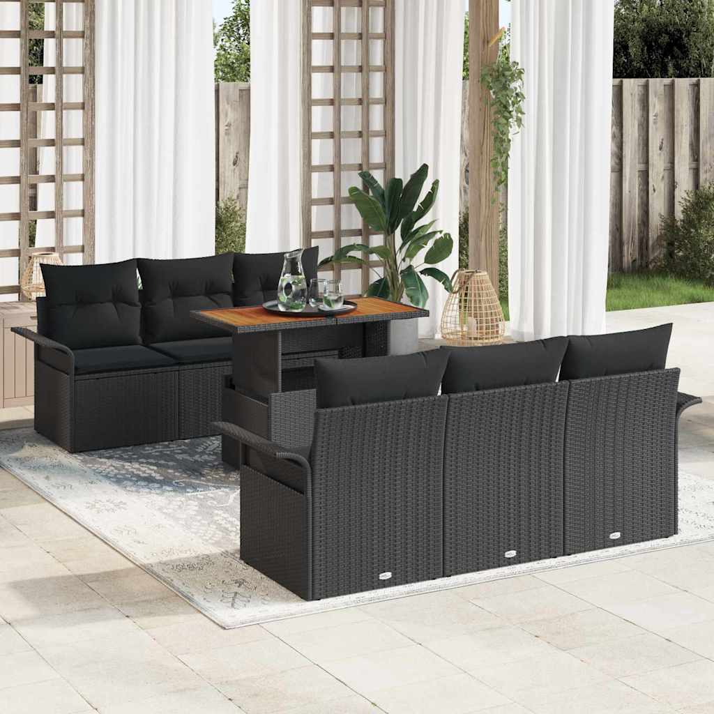 Conjunto de Sofá de Jardim 7 pcs Preto Rattan Sintético