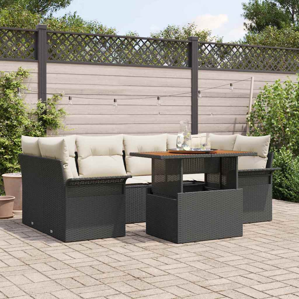 Conjunto de Sofá de Jardim 7 pcs Preto Rattan Sintético